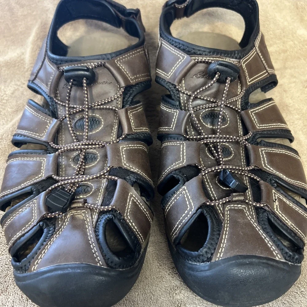 Eddie Bauer Meridian Brown/ Black Faux Leather Sandal Size Men's 10 M‎